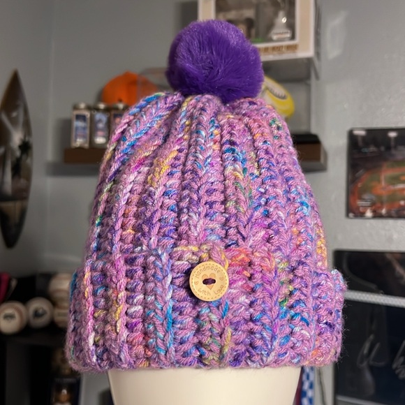 Handmade knitted Hat very cute Purple with a Pom Pom on Top - Picture 6 of 9